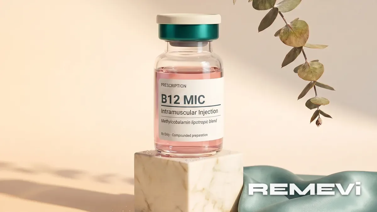 A methylcobalamin B12 injection vial, clinical close-up