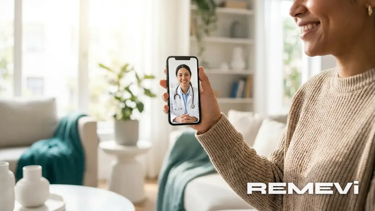 A patient on a smartphone video call for telehealth weight loss