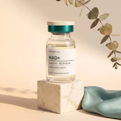 Vial ilustrativo de NAD+ inyectable